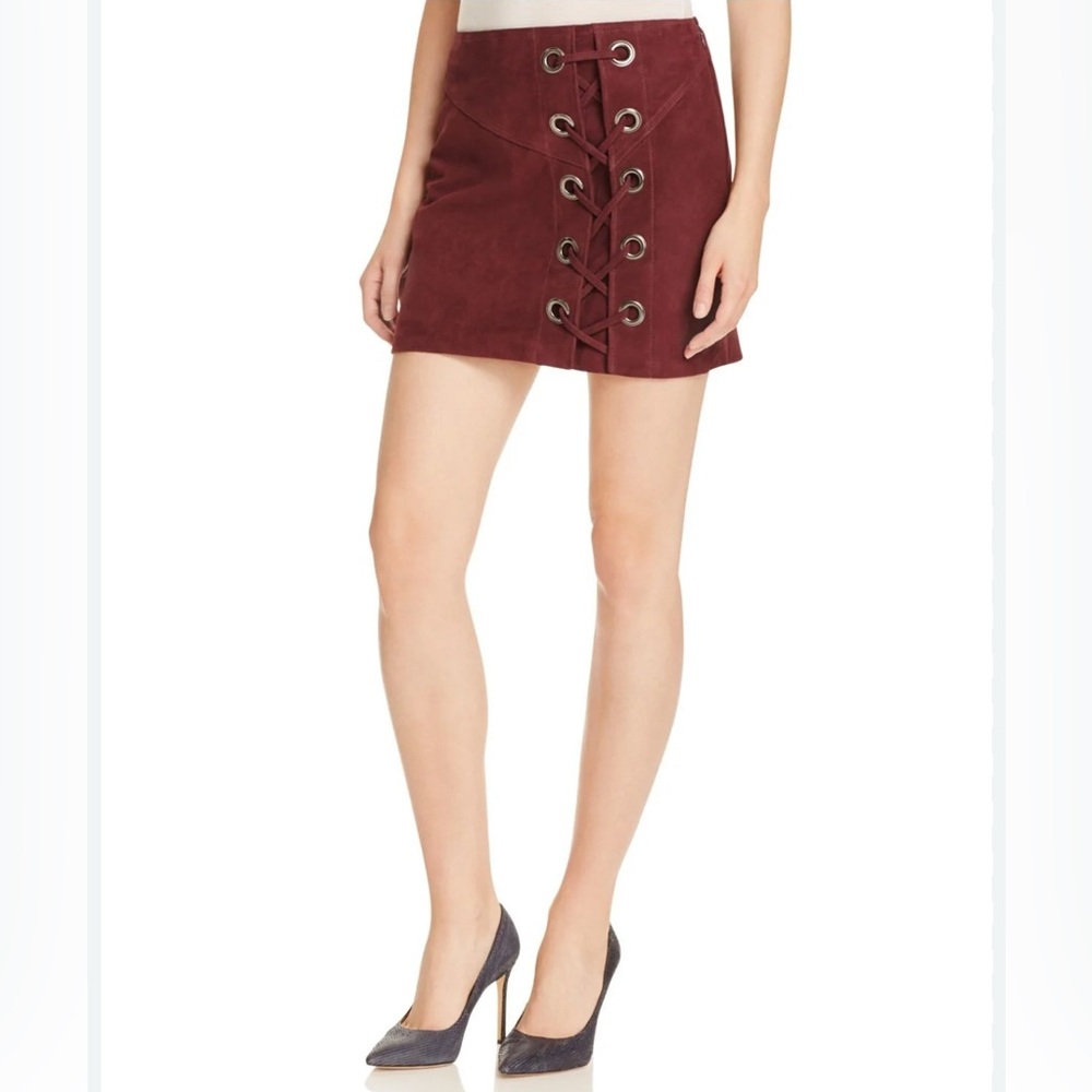 Parker Sz 4 Women's Burgundy Lace-Up Suede Skirt